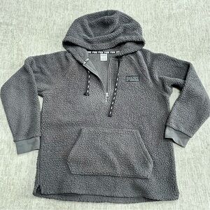 Victoria's Secret PINK sherpa quarter-zip pullover hoodie Small S dark grey